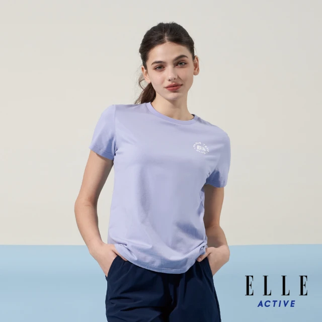 ELLE ACTIVE 女款 短版印花短袖圓領T恤-深藍色(