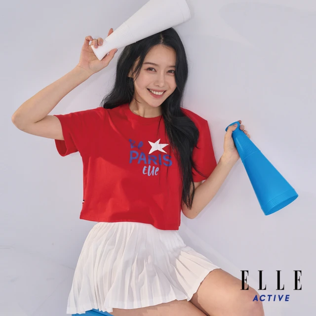 ELLE ACTIVE 女款 短版印花短袖圓領T恤-深藍色(