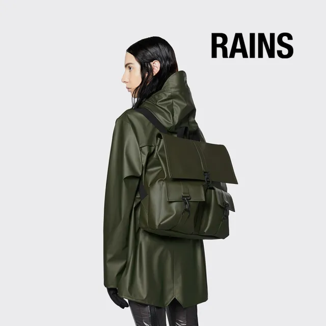 【RAINS官方直營】MSN Cargo Bag 防水雙口袋後背包(Evergreen 永恆綠)
