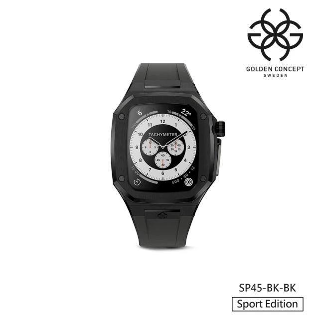 Golden Concept Apple Watch 45mm 保護殼 黑色不鏽鋼錶殼/黑色橡膠錶帶(SP45-BK-BK)