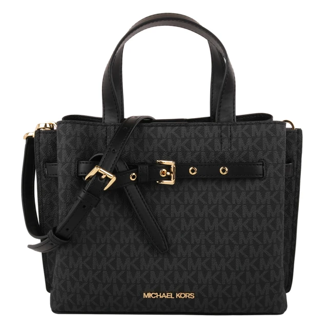 Michael Kors 金字防刮前綁帶手提斜背三層包(黑灰)