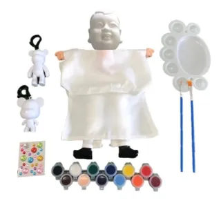 【A-ONE 匯旺】桃太郎 DIY彩繪傳統布袋戲偶組含2彩繪流體熊12色顏料2水彩筆調色盤水鑽美勞人偶童玩具手偶