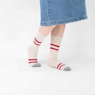 【WARX】復古條紋高筒襪-麻灰配紅條(除臭襪/機能襪)