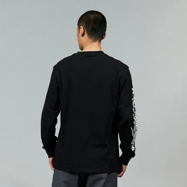 【Dickies】男款黑色純棉臂袖圖案印花設計休閒長袖T恤｜DK013073BLK