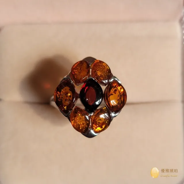 【優雅琥珀】來自波蘭 綺麗與優雅之雙色琥珀 純銀戒指(波蘭設計製造 雙色琥珀之華麗展現)