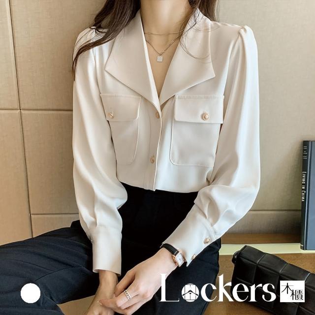 【Lockers 木櫃】春秋翻領小眾設計百搭長袖襯衫 L113021901(長袖襯衫)