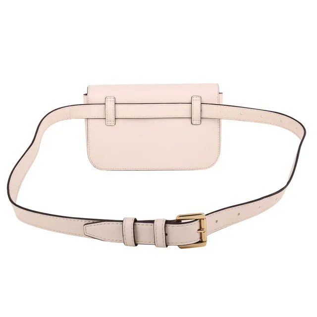 【Michael Kors】金牌壓釦牛皮革腰包(奶白)