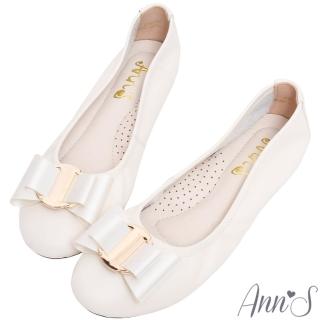 【Ann’S】精品氣質蝴蝶結-柔軟牛皮全真皮平底娃娃鞋(白)