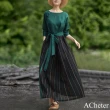 【ACheter】民族風連身裙新款文藝復古長袖撞色條紋氣質長版洋裝#120799(綠)