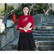 【維拉森林】玩美衣櫃中國風斜襟盤扣刺繡七分袖女上衣M-4XL(共二色)