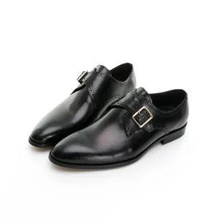 【GEORGE 喬治皮鞋】Amber系列 牛皮質感刷色單釦孟克鞋 -黑 335020BW10