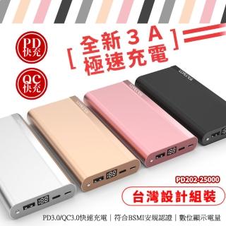 【台灣製造】25000 Series PD3.0/QC3.0 液晶顯示快充行動電源/超大容量(支援蘋果PD快速充電協議)