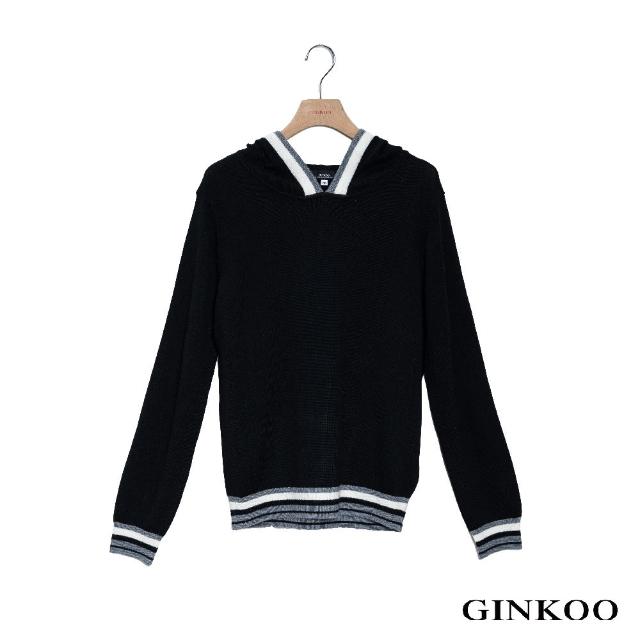 【GINKOO 俊克】跳色針織連帽上衣