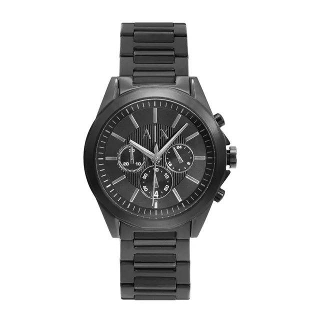 【A|X Armani Exchange】黑色系 三眼計時 不鏽鋼錶帶 手錶 男錶 42mm 母親節(AX2601)