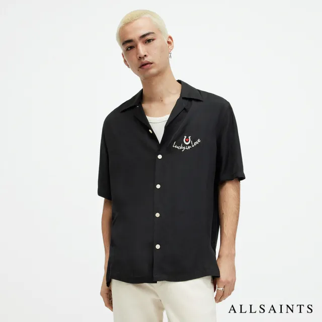 【ALLSAINTS】CHANCEUX 人造絲夏威夷愛心印花短袖襯衫 MS542Z(舒適版型)