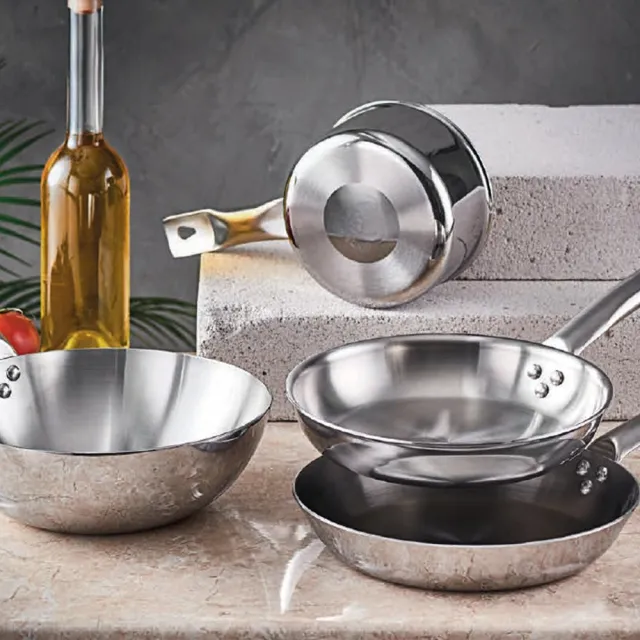 【ABM】Ellite系列 3層複合不鏽鋼單柄平底炒鍋24cm(全鍋身導熱均勻 三層鋼不銹鋼平底煎鍋 煎鍋)