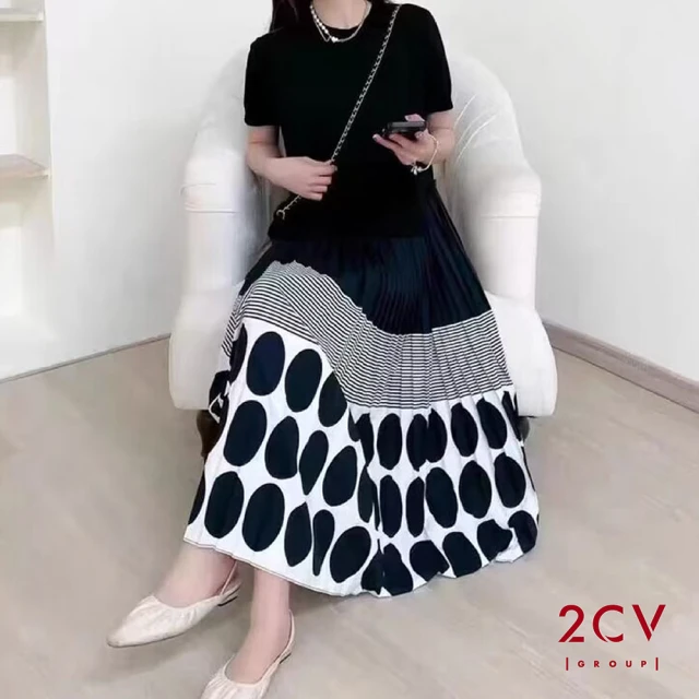 【2CV】現貨 春新品 波點條紋雪紡洋裝VF003