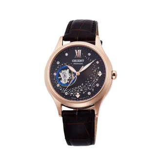 【ORIENT 東方錶】官方授權T2 女藍月奇蹟鏤空機械錶 皮帶款 咖啡色-36mm(RA-AG0017Y)