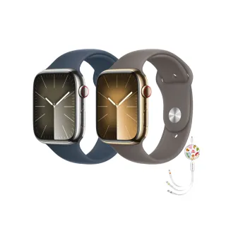 三合一快充組【Apple】Apple Watch S9 LTE 45mm(不鏽鋼錶殼搭配運動型錶帶)