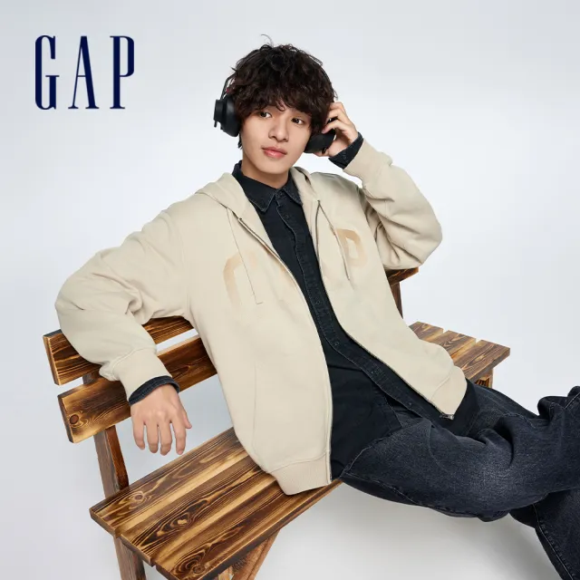 【GAP】男裝 Logo連帽外套 碳素軟磨法式圈織系列-多色可選(885513)