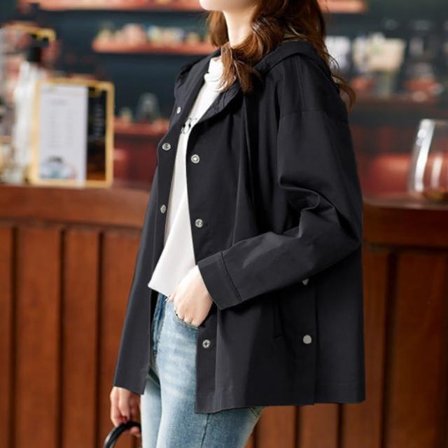 【LANNI 藍尼】★連帽風衣寬鬆外套(女外套/薄外套/風衣外套/休閒/日系/通勤)