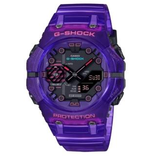 【CASIO 卡西歐】G-SHOCK 藍芽 未來感配色 科幻世界 多功能雙顯錶款 紫 GA-B001CBRS-6A 46mm