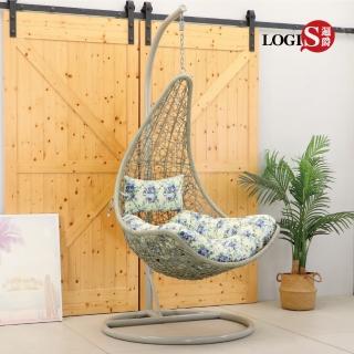 【LOGIS】花漾仿藤單人休閒吊籃(吊椅 吊籃 搖籃椅 吊床 陽臺 戶外 鞦韆 粗藤椅 單人鳥巢 懶人椅)