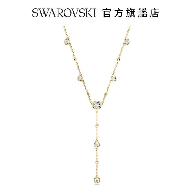 【SWAROVSKI 官方直營】Imber Y形項鏈 圓形切割分散設計 白色 鍍金色色調