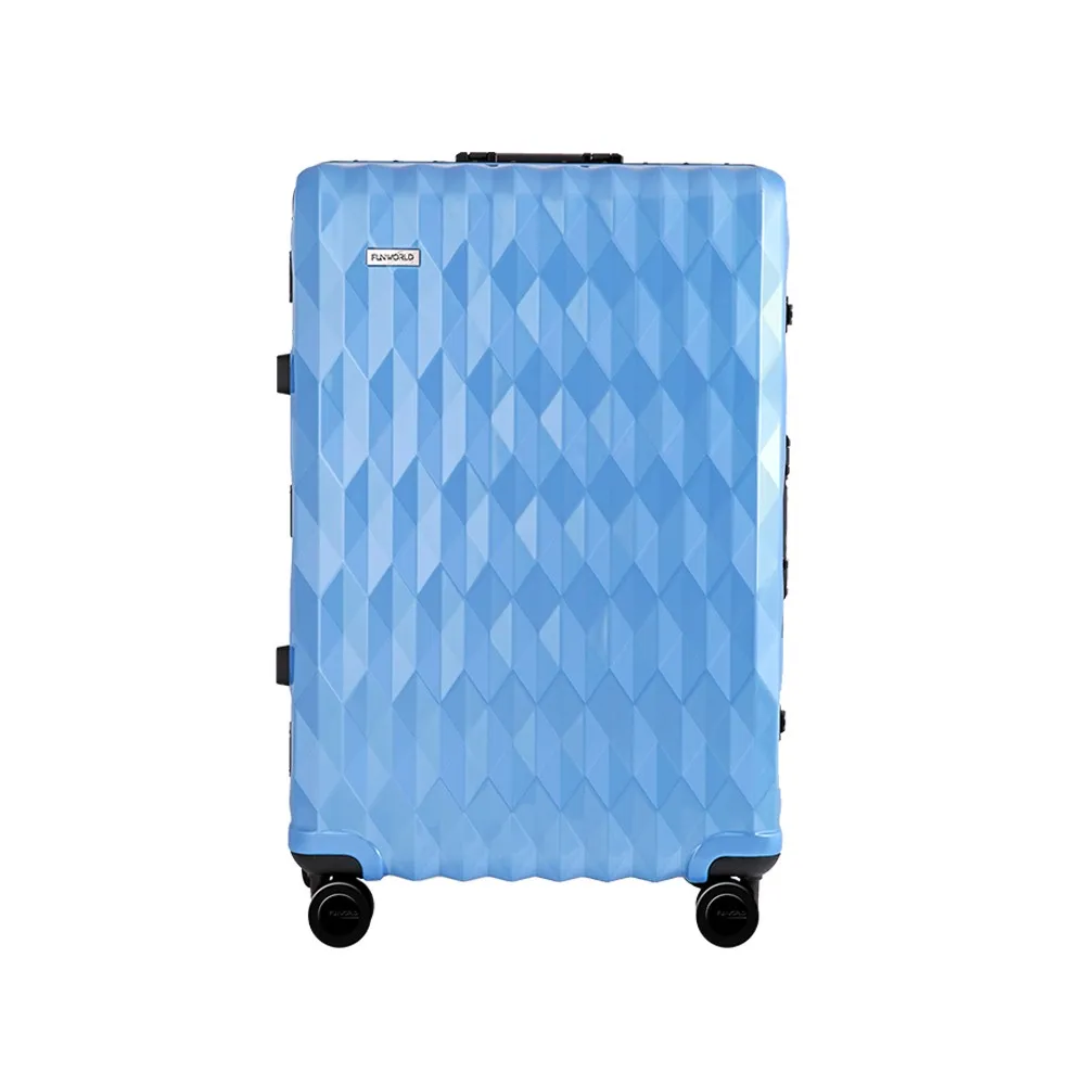 【FUNWORLD】【全新福利品】26吋鑽石紋經典鋁框輕量行李箱/旅行箱(沁心藍)