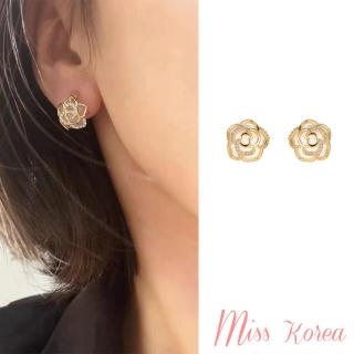 【MISS KOREA】韓國設計S925銀針微鑲美鑽縷空山茶花朵造型耳環(S925銀針耳環 美鑽耳環 山茶花耳環)