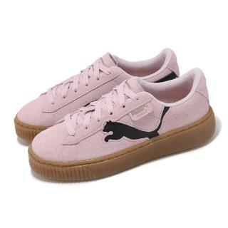 【PUMA】休閒鞋 Suede Platform Cutout Wns 女鞋 粉 黑 麂皮 大LOGO 微厚底(397233-05)