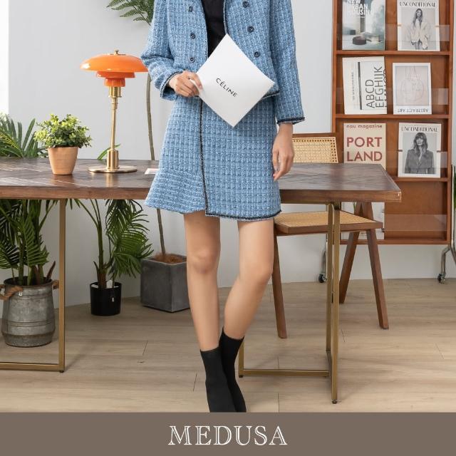 【MEDUSA 曼度莎】現貨-斜蓋 藍黑毛呢小香風魚尾短裙（M-XL）｜毛呢短裙 小香風短裙 新品(201-5300C)