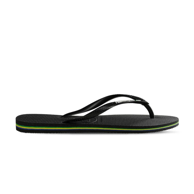 havaianas 哈瓦仕 Slim Brasil 女鞋 黑色 哈瓦仕 國旗 夾腳拖 人字拖 拖鞋 4140713-0090U