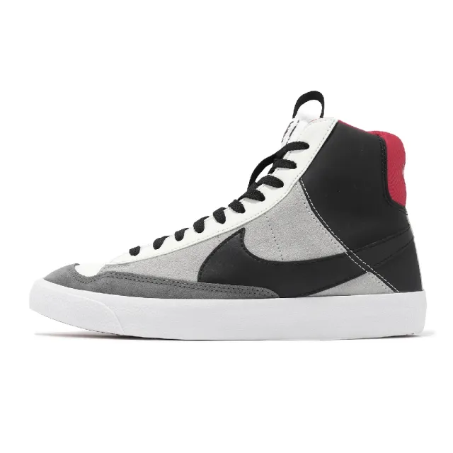 【NIKE 耐吉】休閒鞋 Blazer Mid 77 SE D GS 大童 女鞋 灰 紅 高筒 皮革 經典 板鞋(DH8640-100)