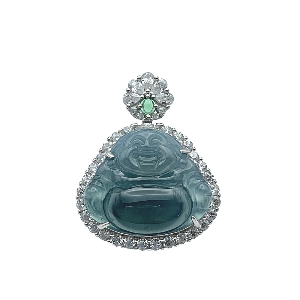 琪臻珠寶】天然A貨翡翠冰種藍水招財佛公吊墜(S925銀鑲_翡翠玉墜_招財