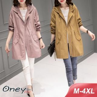 【ONEY 歐妮】★簡約薄款修身防曬風衣外套(風衣/連帽外套/長版外套/防曬)