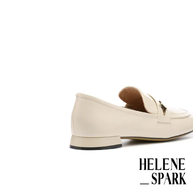 【HELENE_SPARK】時尚菱形釦牛油皮樂福低跟鞋(米)