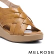 【MELROSE】美樂斯 夏日輕旅 質感編織交錯造型牛皮厚底涼鞋(棕)