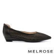 【MELROSE】美樂斯 氣質編織鏤空羊皮尖頭楔型低跟鞋(黑)