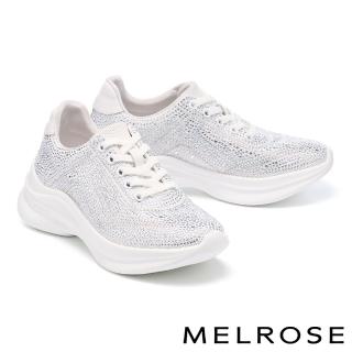 【MELROSE】美樂斯 奢華閃鑽飛織布綁帶厚底休閒鞋(白)