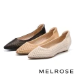 【MELROSE】美樂斯 氣質編織鏤空羊皮尖頭楔型低跟鞋(米)