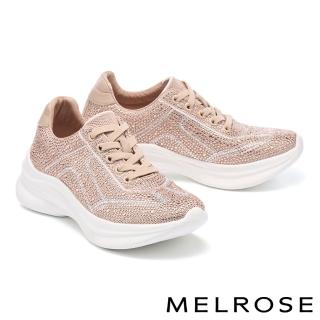 【MELROSE】美樂斯 奢華閃鑽飛織布綁帶厚底休閒鞋(粉)