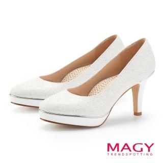 【MAGY】閃爍鑽石布面金屬花嫁高跟鞋(白色)
