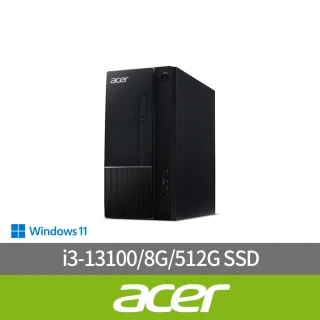 【Acer 宏碁】i3四核電腦(Aspire TC-1770/i3-13100/8G/512G SSD/W11)