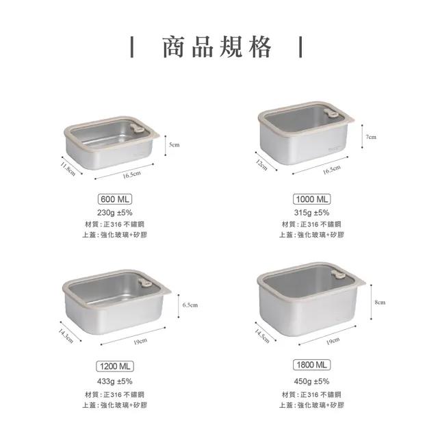 【MASIONS 美心】PREMIUM 可微波 皇家316不鏽鋼矽膠玻璃蓋抗菌保鮮盒(大容量 2件組)