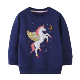 【橘魔法】夢幻金蔥獨角獸貼布毛圈棉長袖上衣(衛衣 女童 薄長袖 現貨 兒童 上衣 童裝)