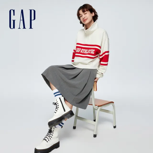 【GAP】女裝 Logo印花翻領長袖上衣-多色可選(405064)