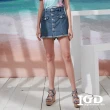 【IGD 英格麗】速達-網路獨賣款-個性仿裙排釦抽鬚牛仔短褲(藍色)