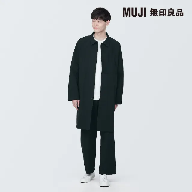 【MUJI 無印良品】MUJI Labo不易燃折領大衣(黑色)