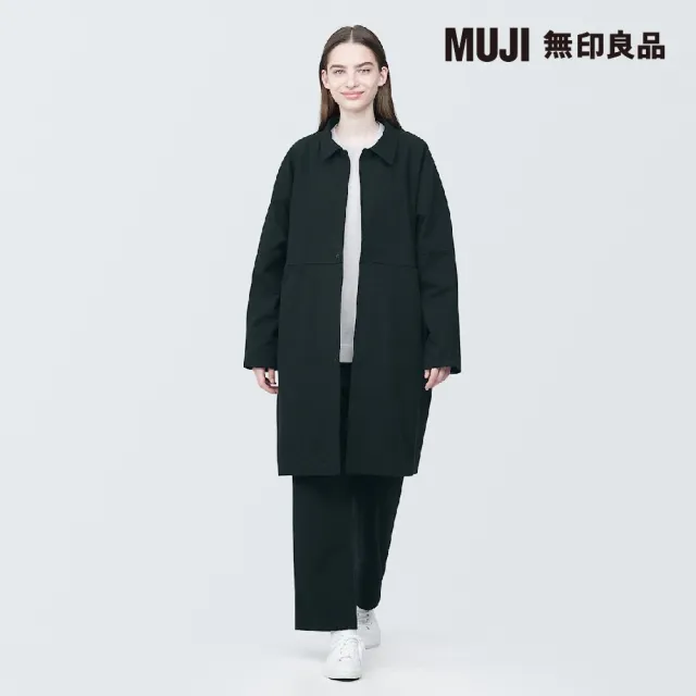 【MUJI 無印良品】MUJI Labo不易燃折領大衣(黑色)